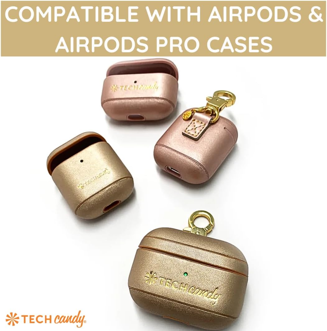 Tech Candy Mixed Metals AirPods Pro Charging Case, Gold - for AirPods Pro, Quality Metal Clasp, Vegan Leather, Exacting Specifications, Protect & Charge, Metal Stitching, Beautiful, Charges, Protects image 4