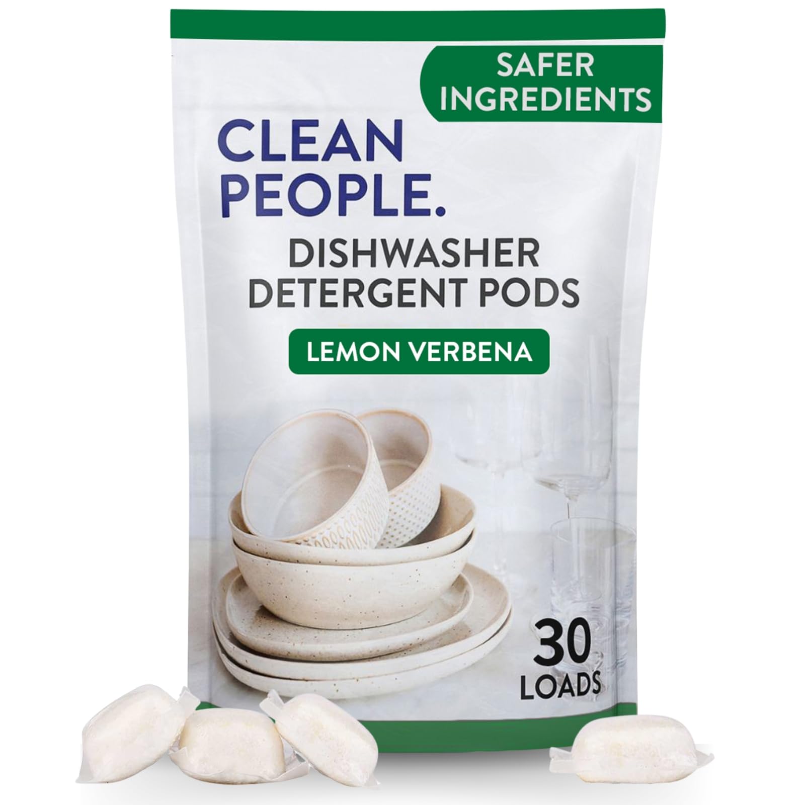 The Clean People Dishwasher Pods - Cuts Grease & Rinses Sparkling Clean - Residue-Free - Phosphate Free Dishwashing Pods - Lemon, 30 Pack