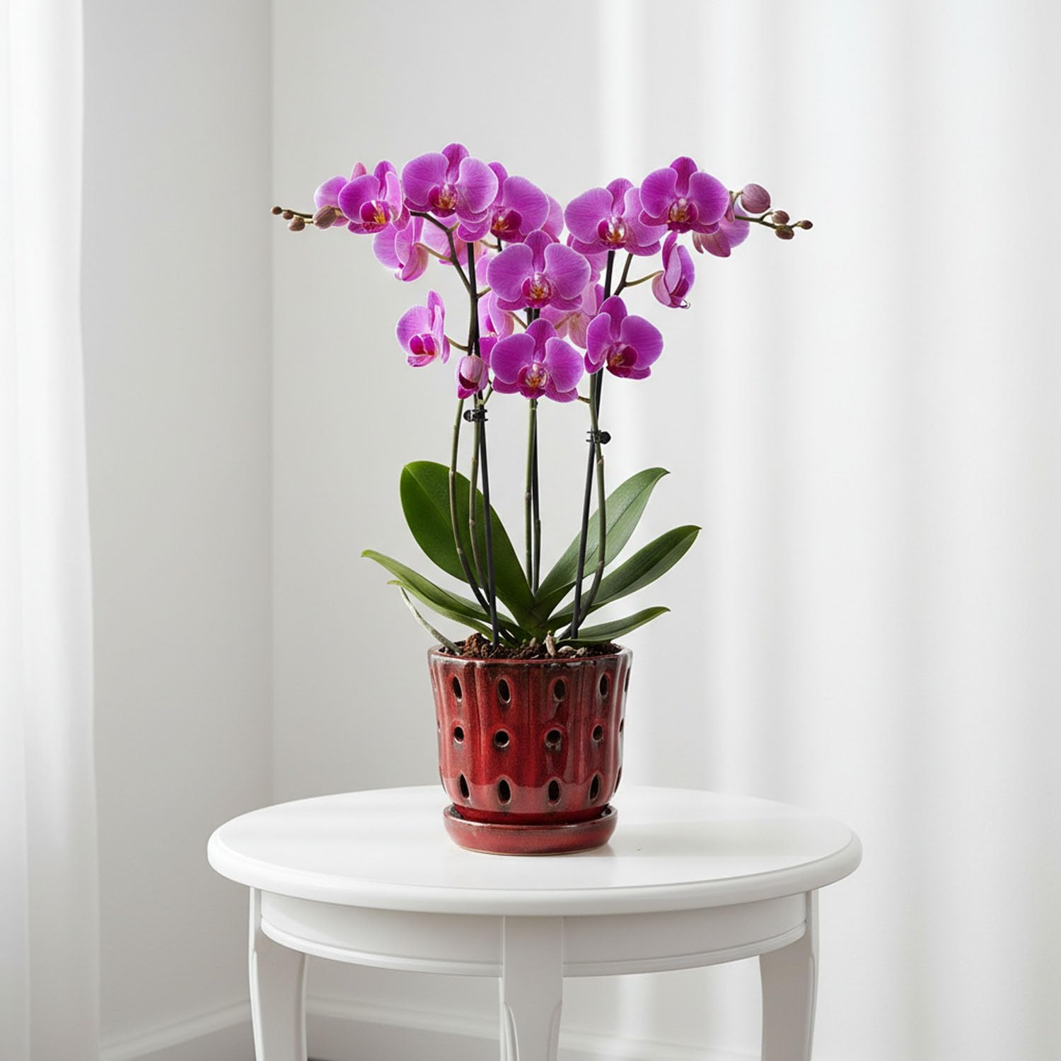 Orchid Pots 4.9Inch Ceramic Orchid Pots with Holes Set of 2 (Red)