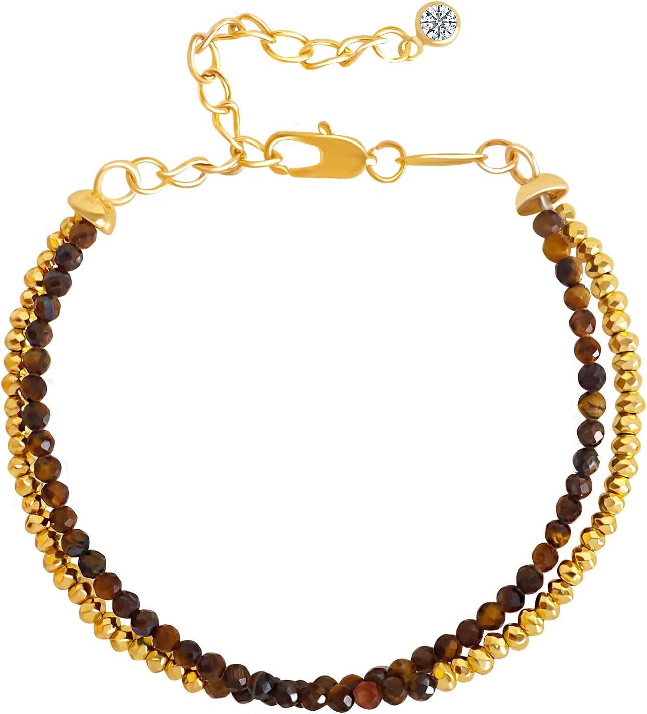 Layered stone boho bracelet with adjustable gold plated beads.