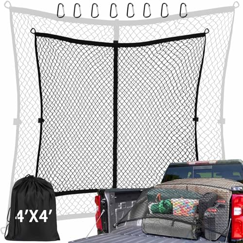 CROSSHIP Rede de carga para caminhonete – para SUV/caminhão/picape, 1,2 m x 1,8 m se estica até 1,8 m x 1,8 m, rede de carga altamente elástica – Organizador de porta-malas com 8 ganchos e clipes