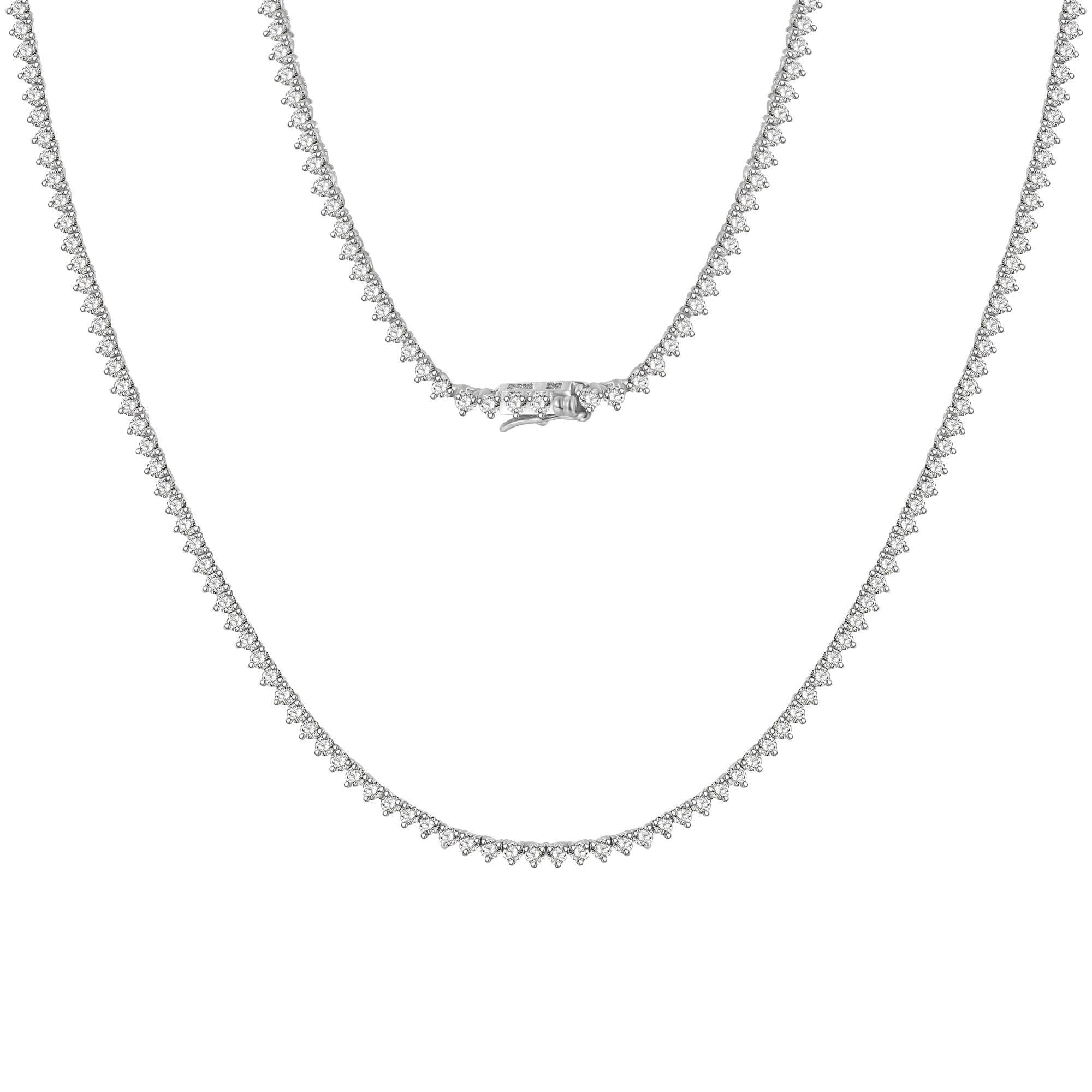Gemsme3 Prong 2mm Tennis Necklace, 18K White Gold Plated 2.0mm Round Cubic Zirconia Classic Tennis Necklace For Women