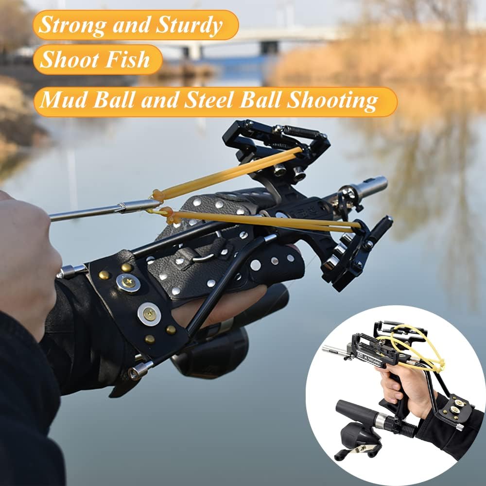 Piaoyu Fishing Slingshot, Stainless Steel Wristband Type Professional Hunting Laser Slingshot, High-Speed Catapult, Adult Outdoor Slingshot Fish Shooting Suit (Black)