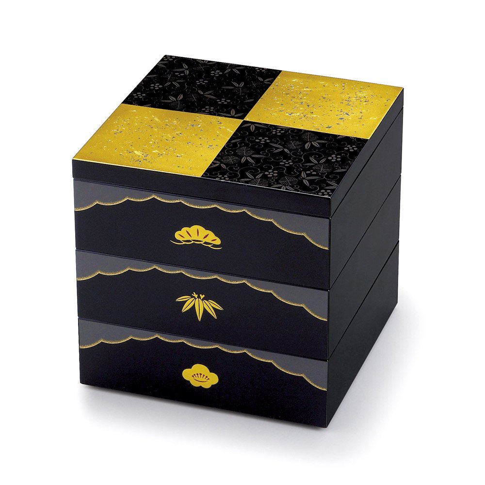 Higashide Lacquerware Heavy Box Black 6.1 x 6.1 x 5.7 inches (15.5 x 15.5 x 14.5 cm)