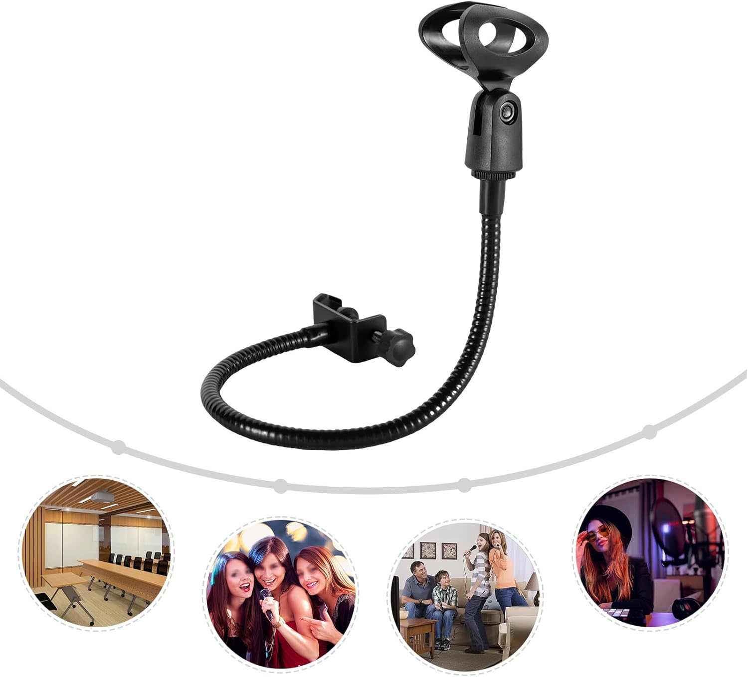 Microphone Stand, Adjustable Gooseneck Microphone Stand, Flexible Gooseneck Microphone Stand, with Desk Clamp, for Radio Broadcasting, Wired, Wireless, Recording microphones, 1.1 to 1.4 inche