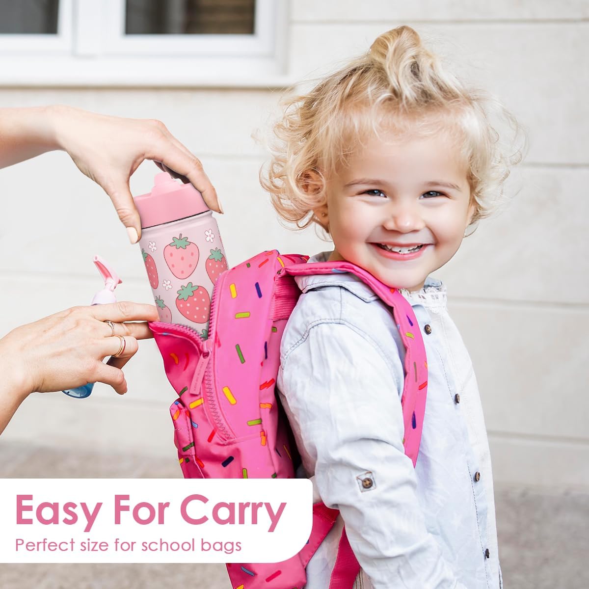 Strawberry Kids Water Bottle with Straw Lid 12oz Insulated Stainless Steel, Travel Tumbler, Gifts for Girls, Birthday, Christmas, Back to School - Image 6