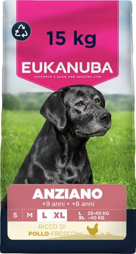 EUKANUBA Cibo secco per cani Senior con pollo fresco per razze di taglia grande - Alimento secco premium per cani anziani, 15 kg