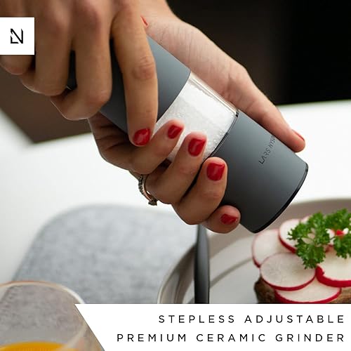 Miniatura 2 de LARS NYSØM Juego de 2 molinillos de sal y pimienta manuales con molinillo de cerámica ajustable desde grueso a fino I juego de molinillos de