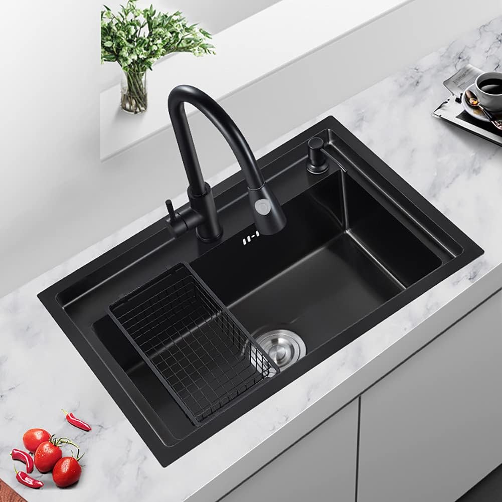 Stainless Steel Kitchen Sink,Catering Single Sink,Black Kitchen Sink,for Garage,Restaurant,Kitchen, Laundry Room,Outdoor