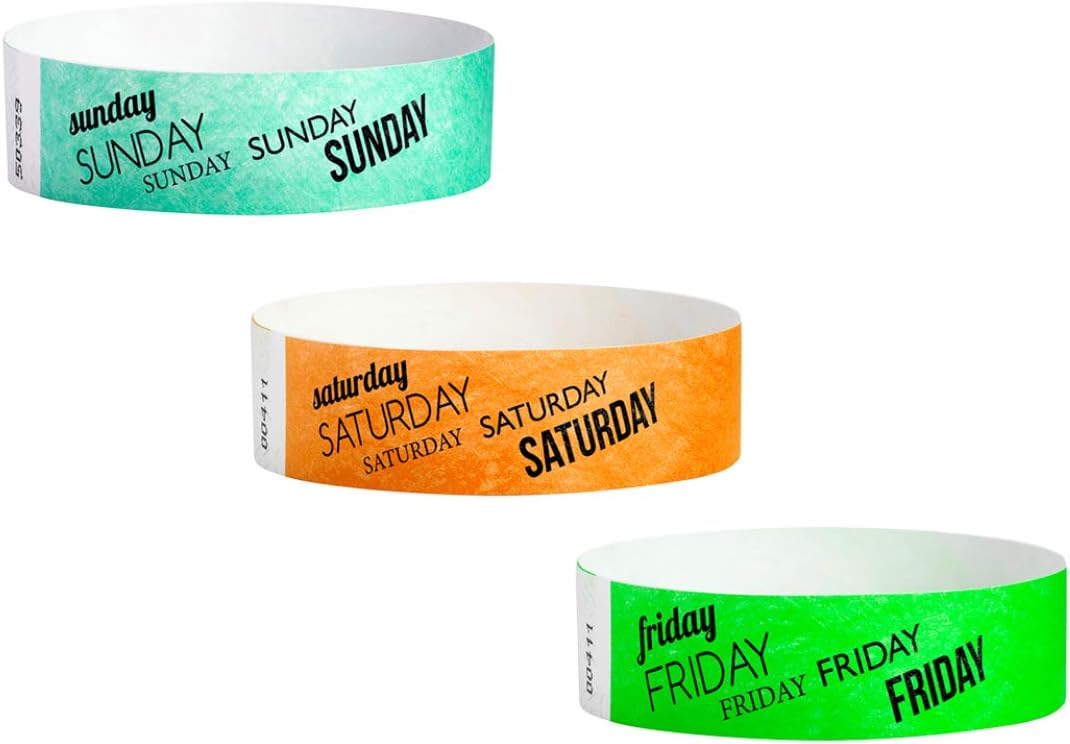 WristCo Tyvek Wristbands Weekend Variety Pack - 1,500 Count ¾” x 10”- Waterproof Recyclable Comfortable Tear Resistant Paper Bracelets Wrist Bands for Events Concert Festival Admission Party