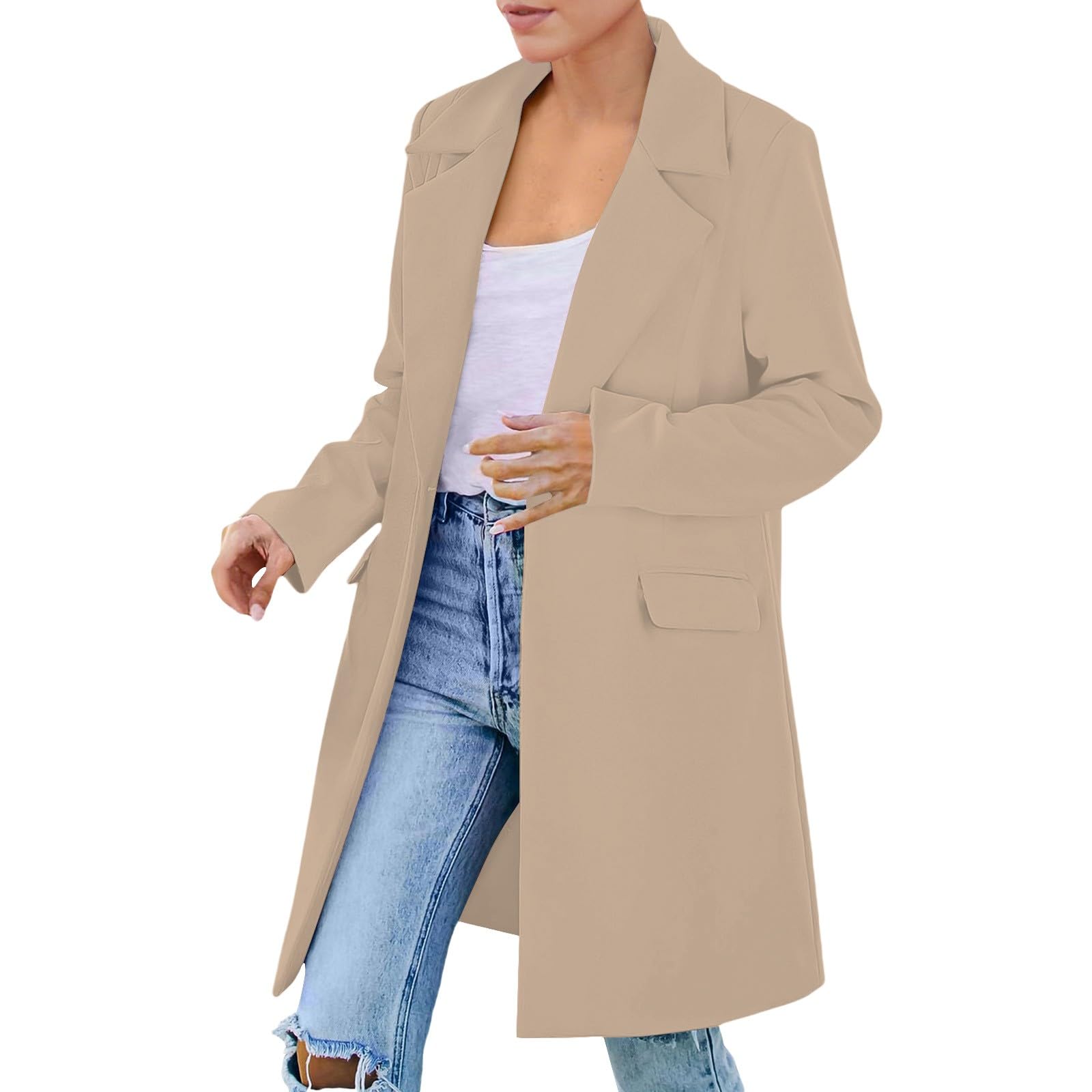 Womens Long Blazer Jackets Long Sleeve Lapel Pockets Loose Fit Work Casual Blazers Outerwear 2025 Spring Fall Jackets