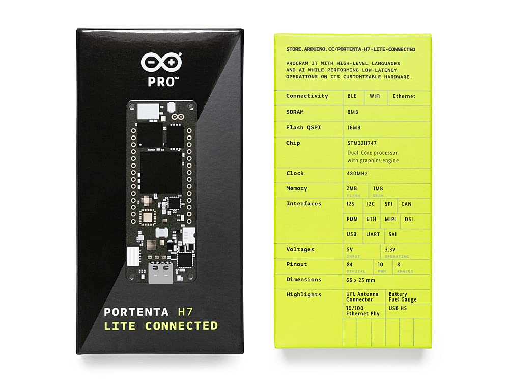 Arduino Portenta H7 Lite Connected [ABX00046] - Dual-Core-Mikrocontroller mit ARM Cortex-M7 und M4, integrierte Konnektivit�t f�r IoT-, KI- und Edge-Anwendungen