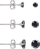 Vista 10 de Pendientes de plata de ley con circonita cúbica negra para mujer y hombre