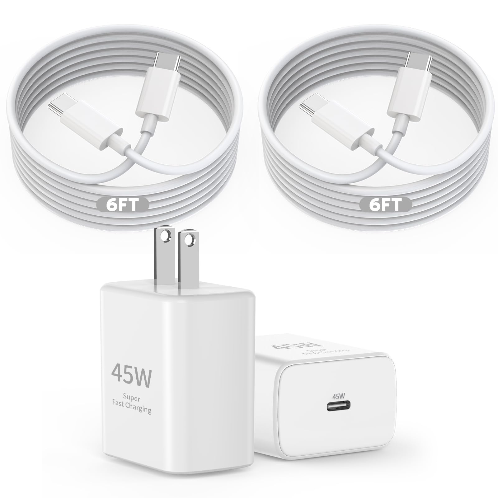 [애플 MFi 인증] 아이폰 17 16 15 프로용 고속 충전 USB C 케이블, 2팩 길이 1.8m(6피트) 타입 C 충전기 코드 45W USB C 충전기 블록 빠른 충전 아이폰 17 에어/17 16 15 프로/플러스/프로 맥스, 아이패드 프로용
