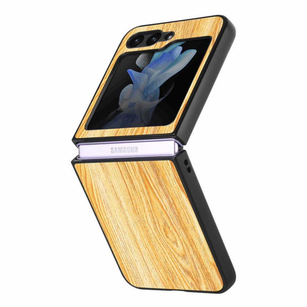Funda Plegable de Lujo para teléfono de Grano de Madera para Samsung Z Flip 5 5g Z Flip5 Carga inalámbrica Funda Protectora a Prueba de Golpes para Galaxy Z Flip 5, Bah, para Samsung Z Flip 5
