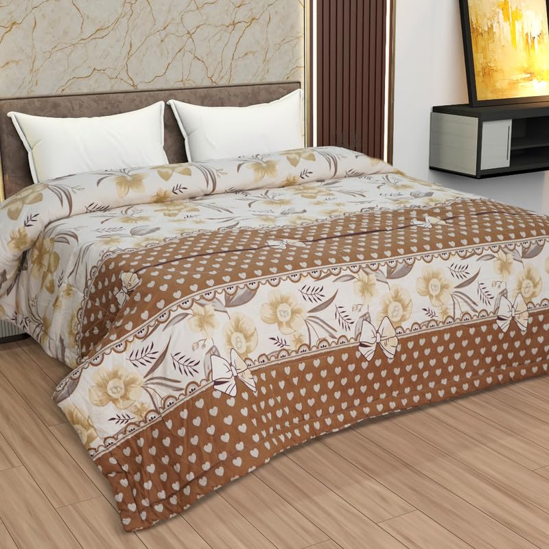 Image of Utopia Bedding Microfiber AC Comforter for King Size 220x240 cm - Lightweight, Skin-Safe & Hotel-Style Quilted Blanket with Floral Print -Chocolate