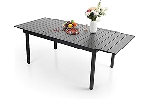 Sophia & William Black Metal Rectangular Patio Dining Table Set for 6-8
