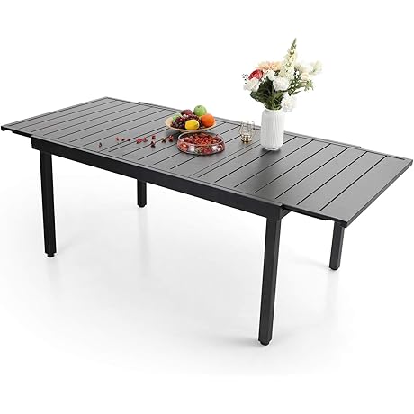 Sophia & William Black Metal Rectangular Patio Dining Table Set for 6-8