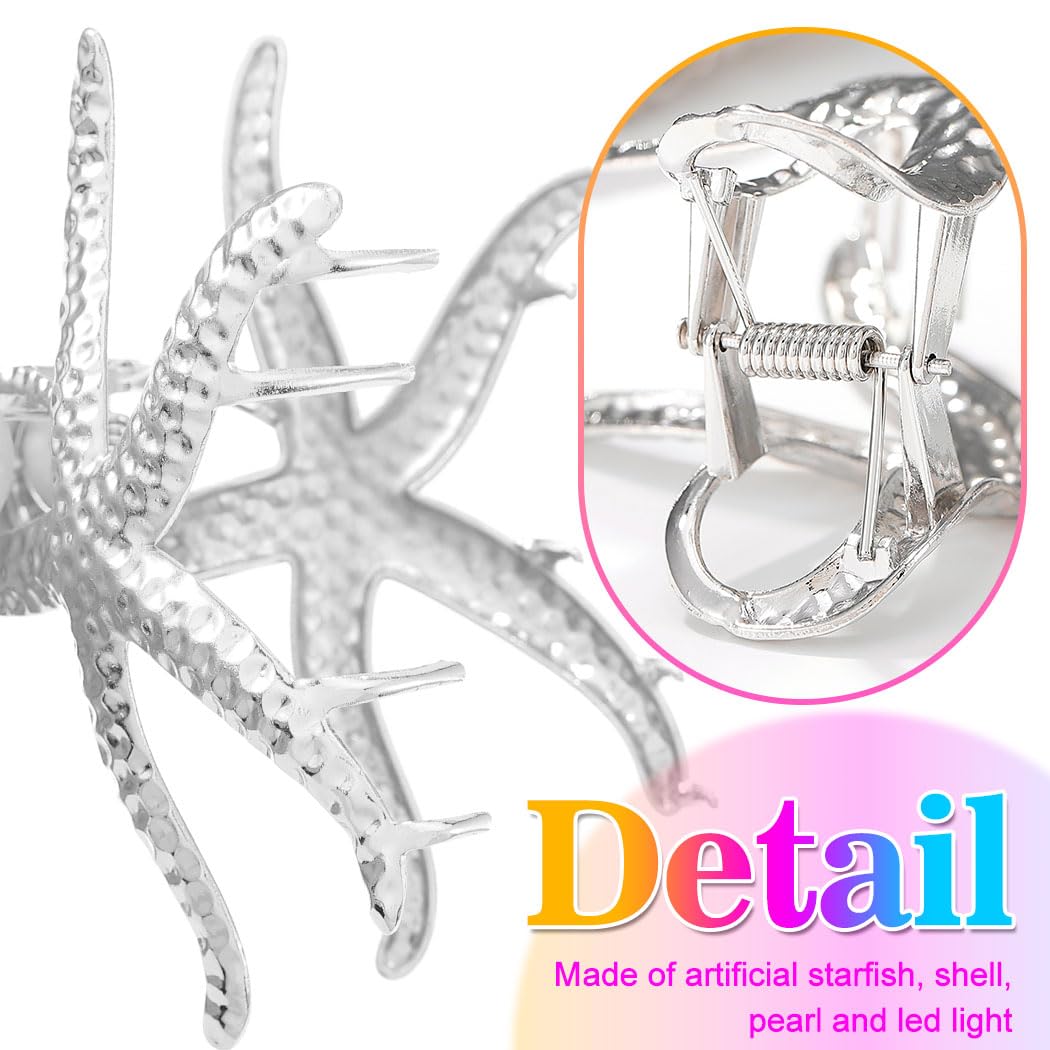 Reaky Seashell Claw Clips Gold Metal Hair Clip Starfish Hair Claw Clip Hair Accessories for Women (Silver) - Image 4