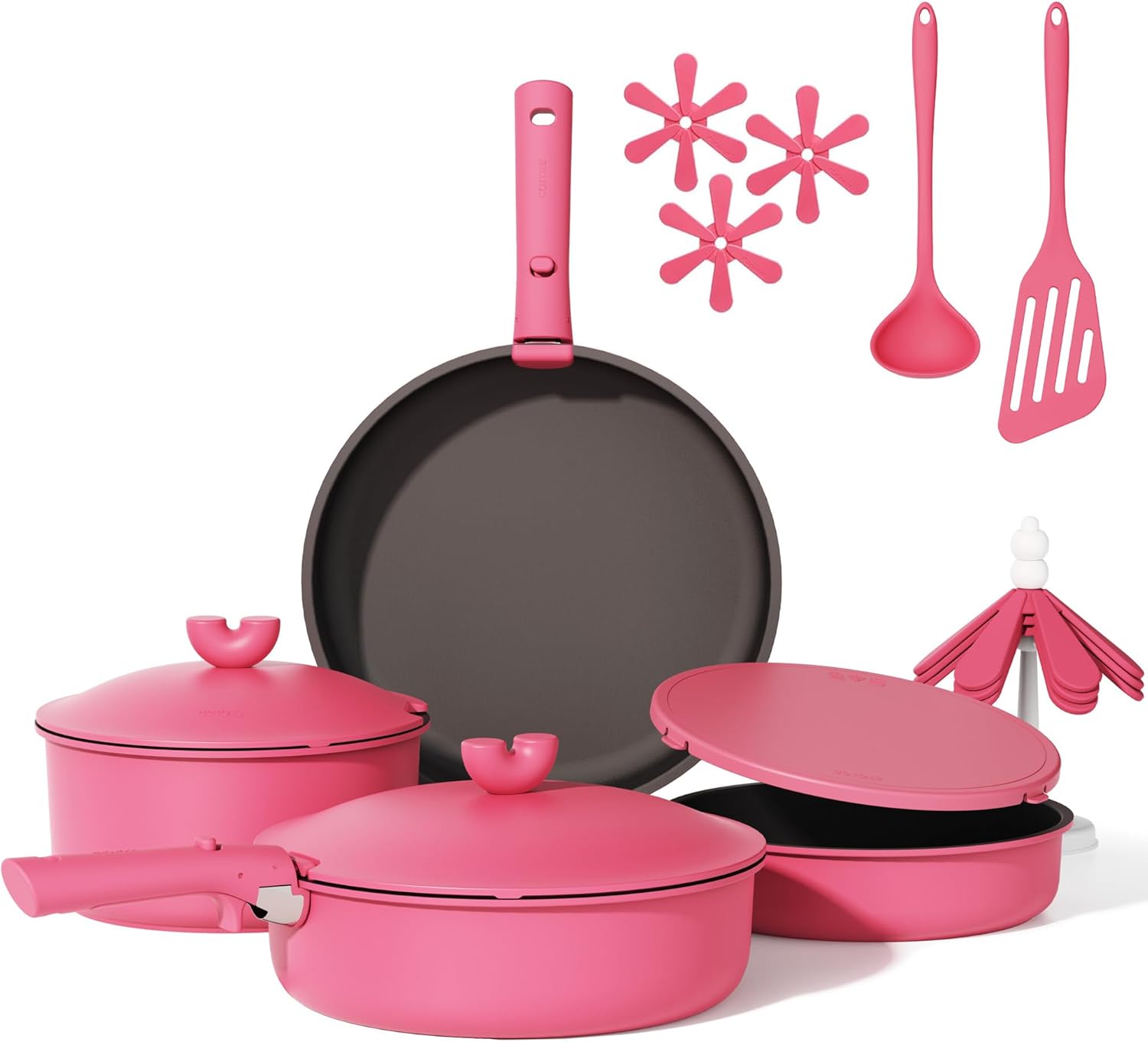 CAROTE 15pcs Pots and Pans Set Non Stick, Nonstick Cookware Set, Oven/Dishwasher/Fridge Safe Pots and Pans, RV Safe Cookware, Induction Kitchen Gift Set Detachable Handle, Pink