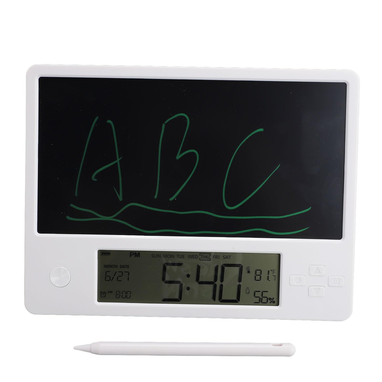 Elektronische Desktopkalender, Oplaadbaar LCD-schrijfblok, Digitale Klok Datum Week Temperatuurweergave, 200 MAh Batterijaangedreven Tekenblok voor Kantoor, Thuis en Zakelijk