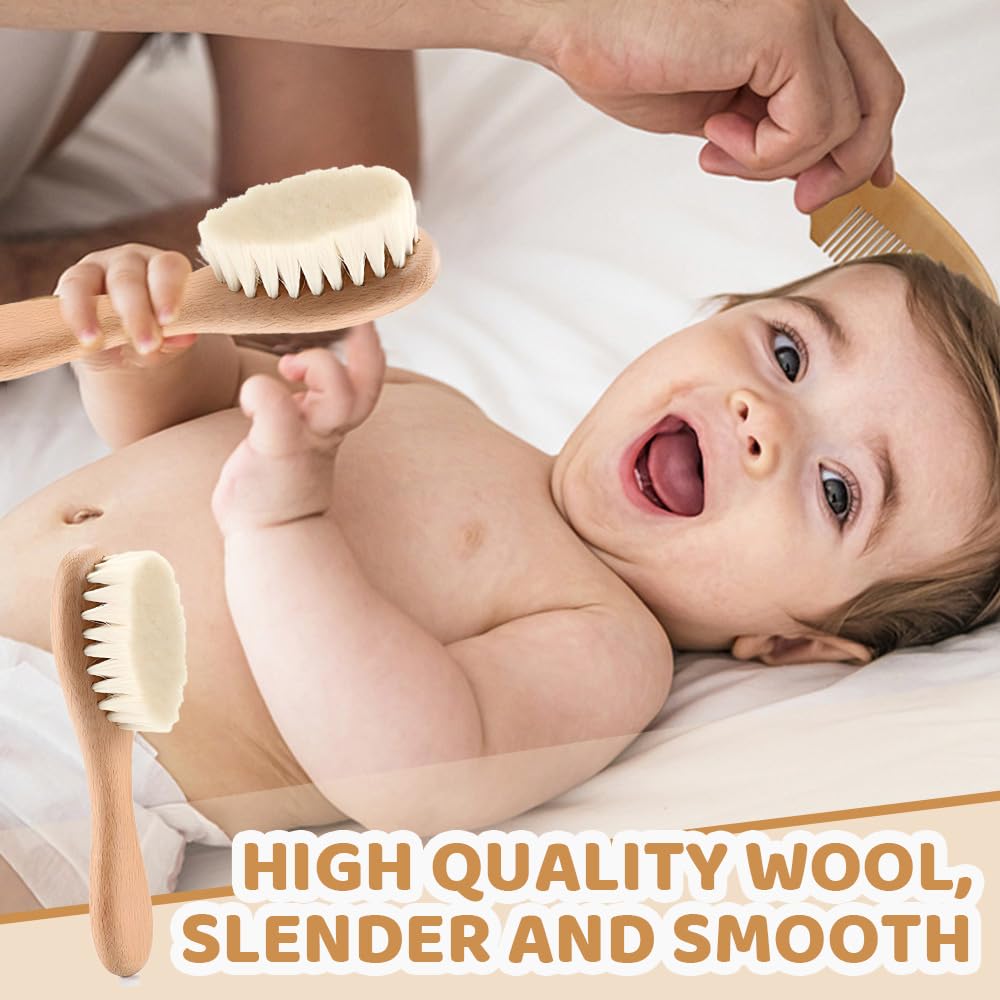 1 Pièce Brosse cheveux bebe，à cheveux Poils de chèvre doux Premium Brosse à bébé en bois pour Cradle Cap, garçons et filles, pour enfant et nouveau-né, Baby Shower Cadeau