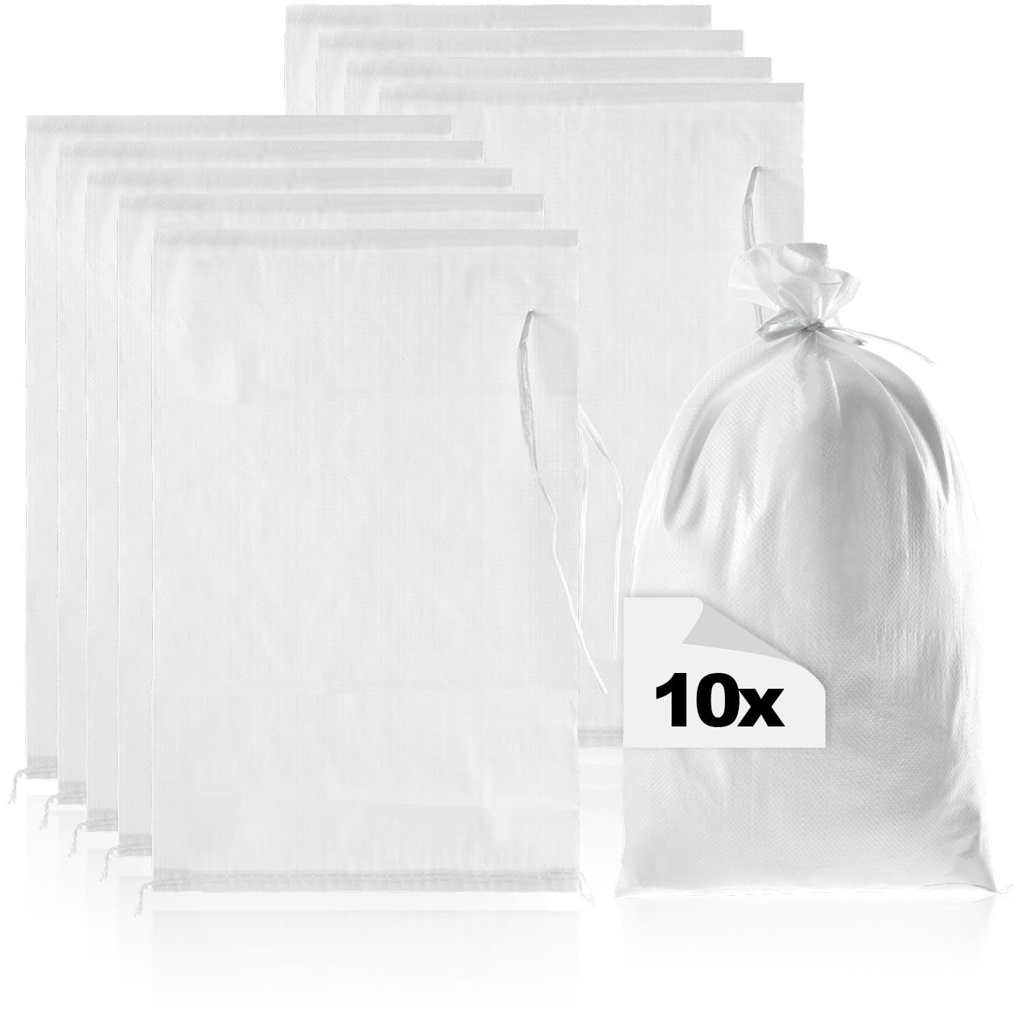 COM-FOUR® 10x sacos de arena de hasta 20 kg - bolsa de PP de primera calidad con correa de sujeción - bolsa de tela extremadamente robusta con cordón de amarre (blanco - 10 piezas - hasta 20 kg)