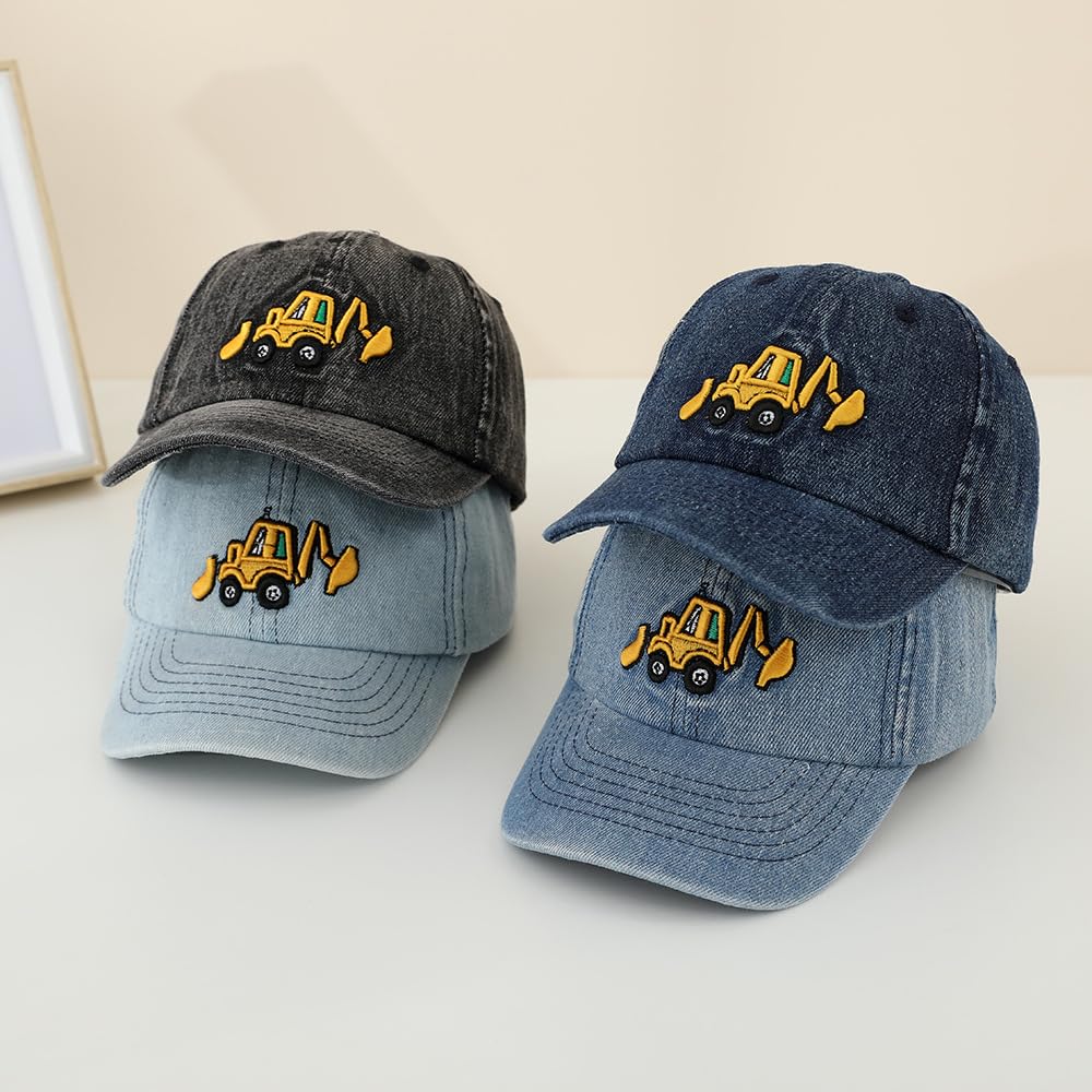 QKURT Gorra de Béisbol para Niños, Gorra de Playa de Verano con Protección Solar, Gorra Deportiva de Pescador Estilo Camionero con Estampado de Excavadora para Niños de 3 a 8 Años