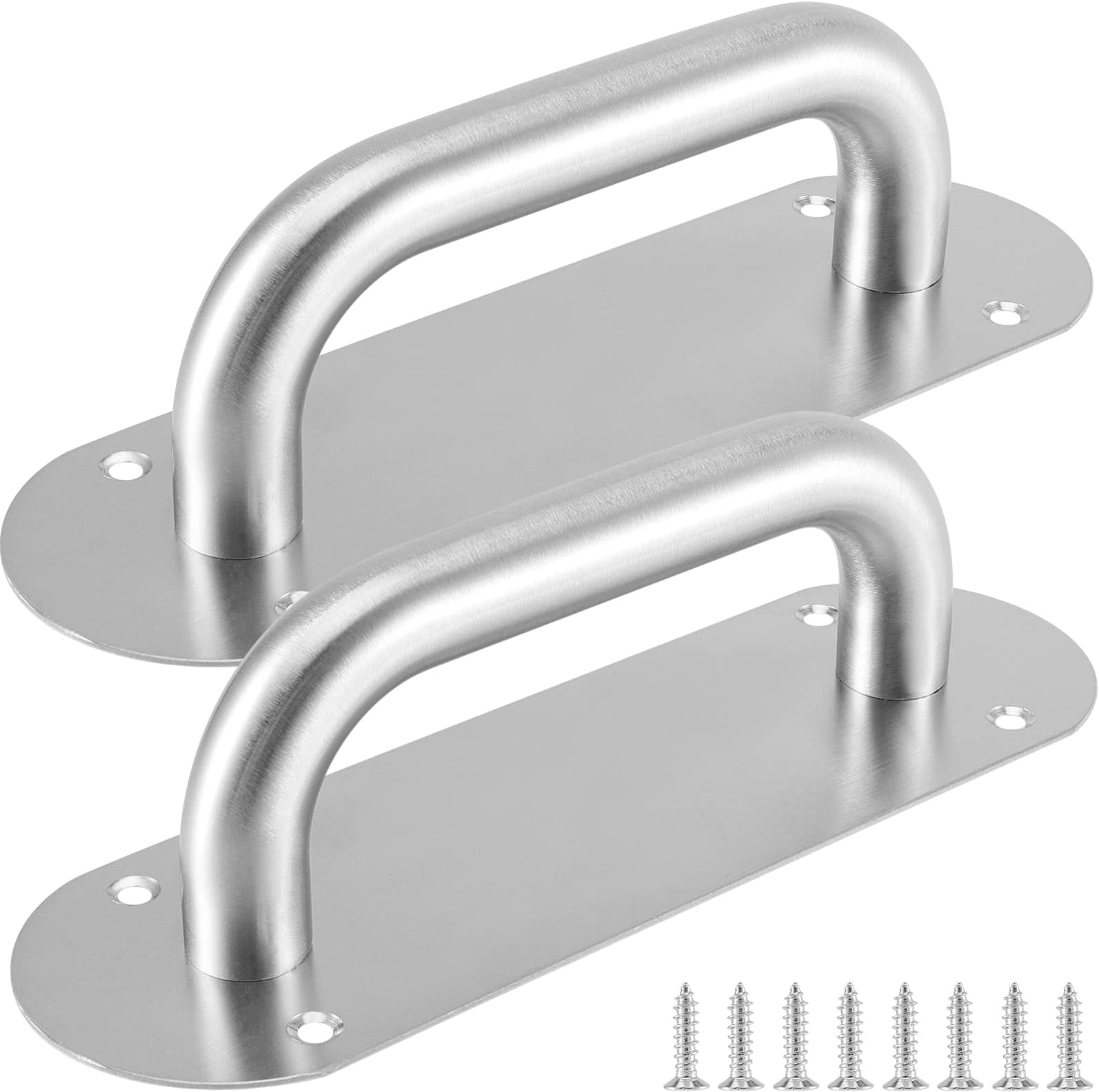 JEUIHAU 2 Pack Pull Push Door Handles, Stainless Steel Sliding Door Handle with Metal Back Plate, Heavy Duty Pull Handle for Gate Handle Toilet Door Pull Plate Wooden Cabinet Cupboard, Screws Included