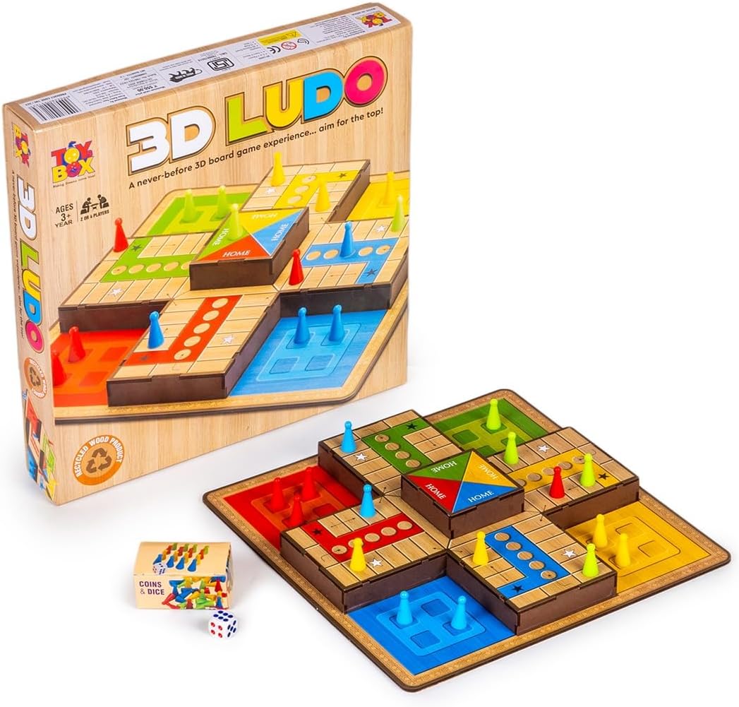 3D Ludo MDF Wooden Board Game Toy Play Family Fun with for Kids and Adults