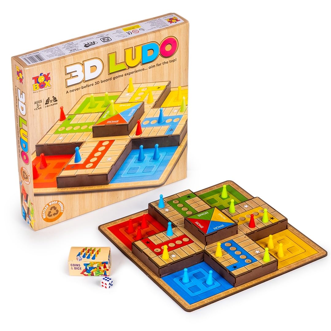 3D Ludo MDF Wooden Board Game Toy Play Family Fun with for Kids and Adults