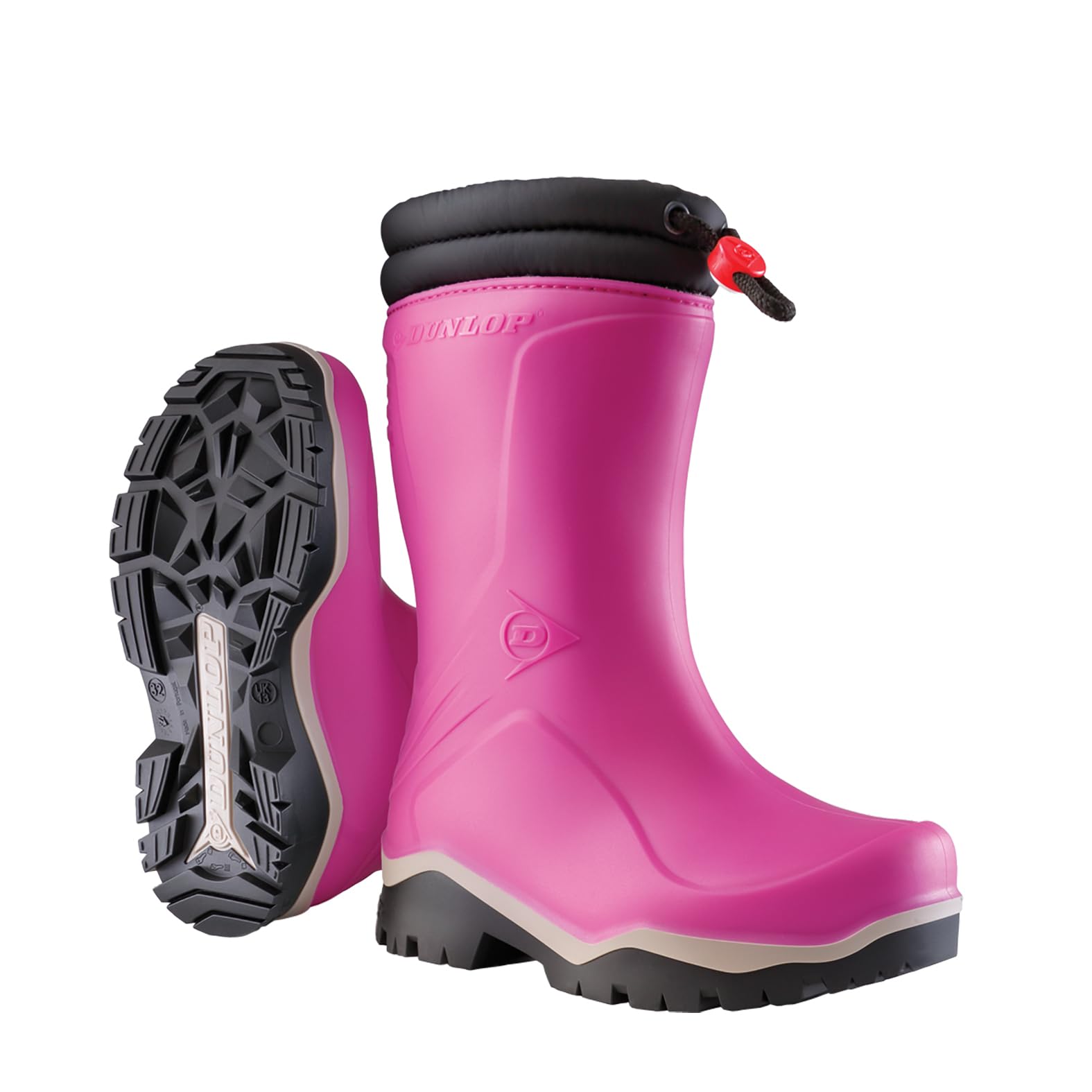 DUNLOP Kids Blizzard - Unisex Winter Safety Insulated Fashion Thermal Boots, Pink/Grey/Black, Waterproof and Chemical Resistant PVC Wellies with Traction Outsole for Outdoor Fun - EU30, UK11.5