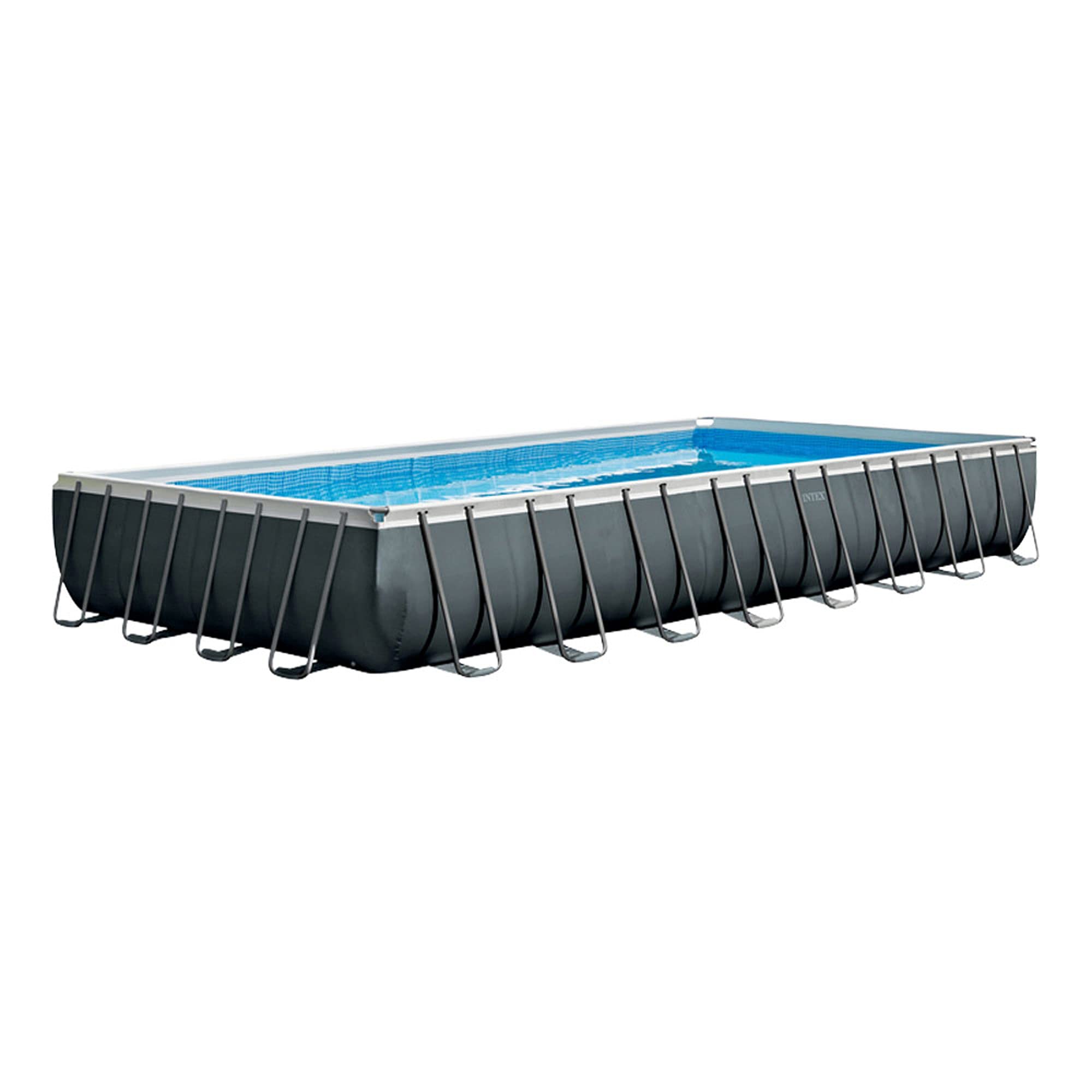 Intex 26378NP – Piscina Fuori Terra Ultra XTR Frame Rettangolare, Pompa Filtro 10000 L/h, Scaletta, Telo Base e Copertura, Kit Pulizia Deluxe e Set Volley, 54368L, Acciaio e PVC, Grigio, 975x488x132cm