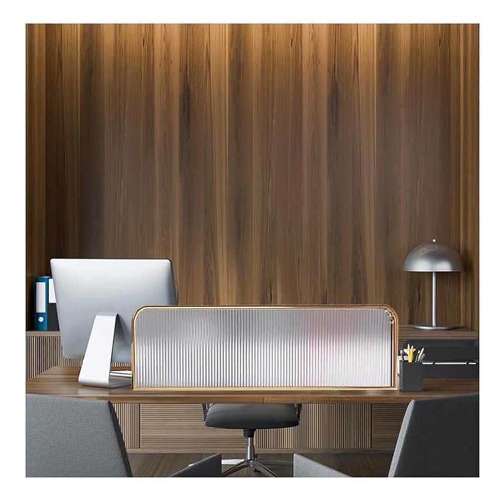 KLGFBDC 11.8" Desk Partition Screen - Stylish Translucent Glass & Stainless Steel Divider for Office, Workstation, Restaurant - 51.2in Gold Privacy Panel, Enhance Workspace Elegance