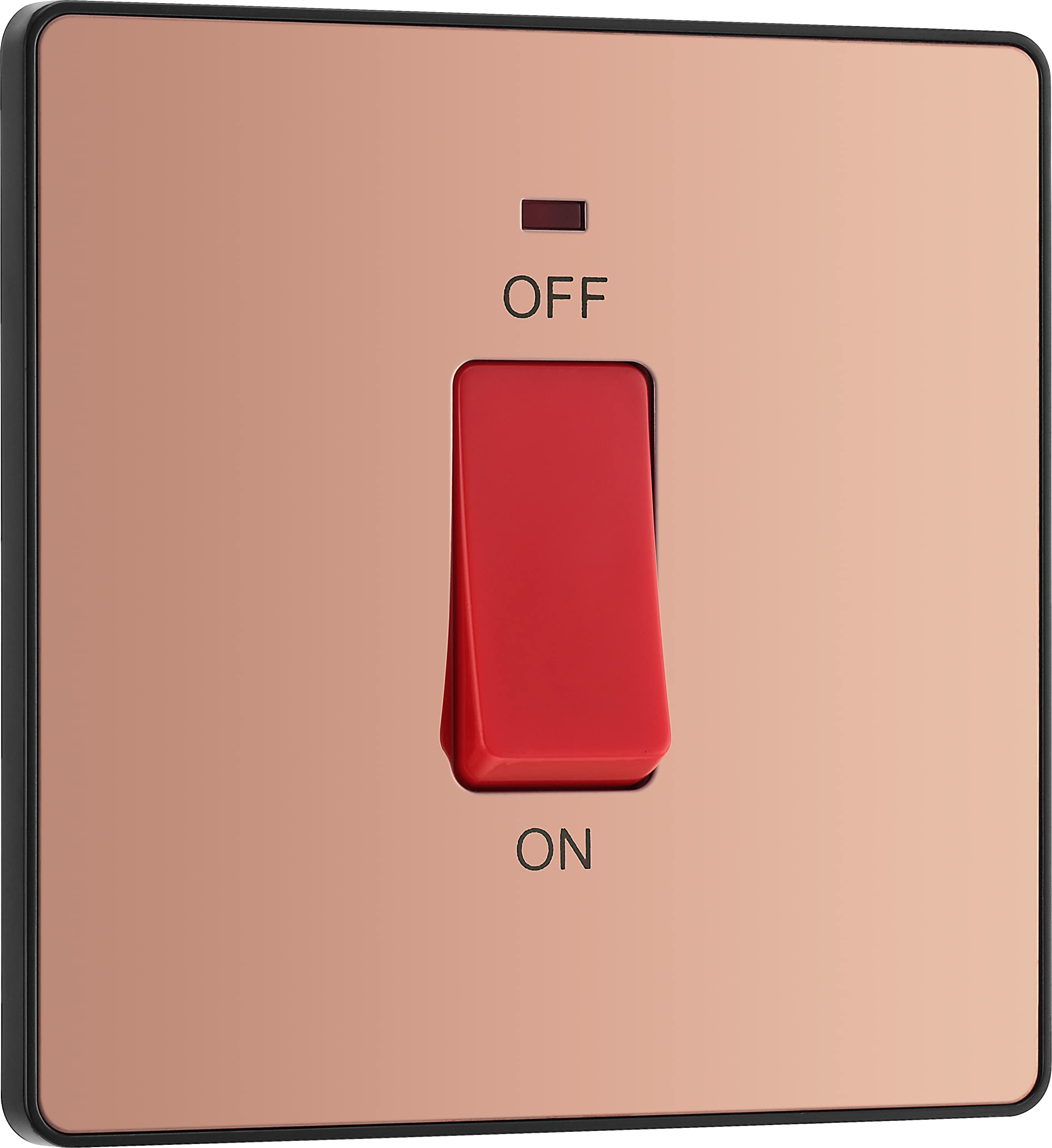 British General Polished Copper Bg Electrical Cooker Control Switch Unit With Led Power Indicator, Single Plate, Double Pole, Screwless, Evolve, 45A, Pcdcp74b