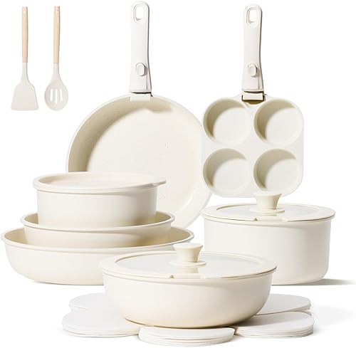 Miniatura 12 de JEETEE Juego de ollas y sartenes antiadherentes, 19 piezas, juegos de utensilios de cocina con mango desmontable, juego de utensilios de cocina