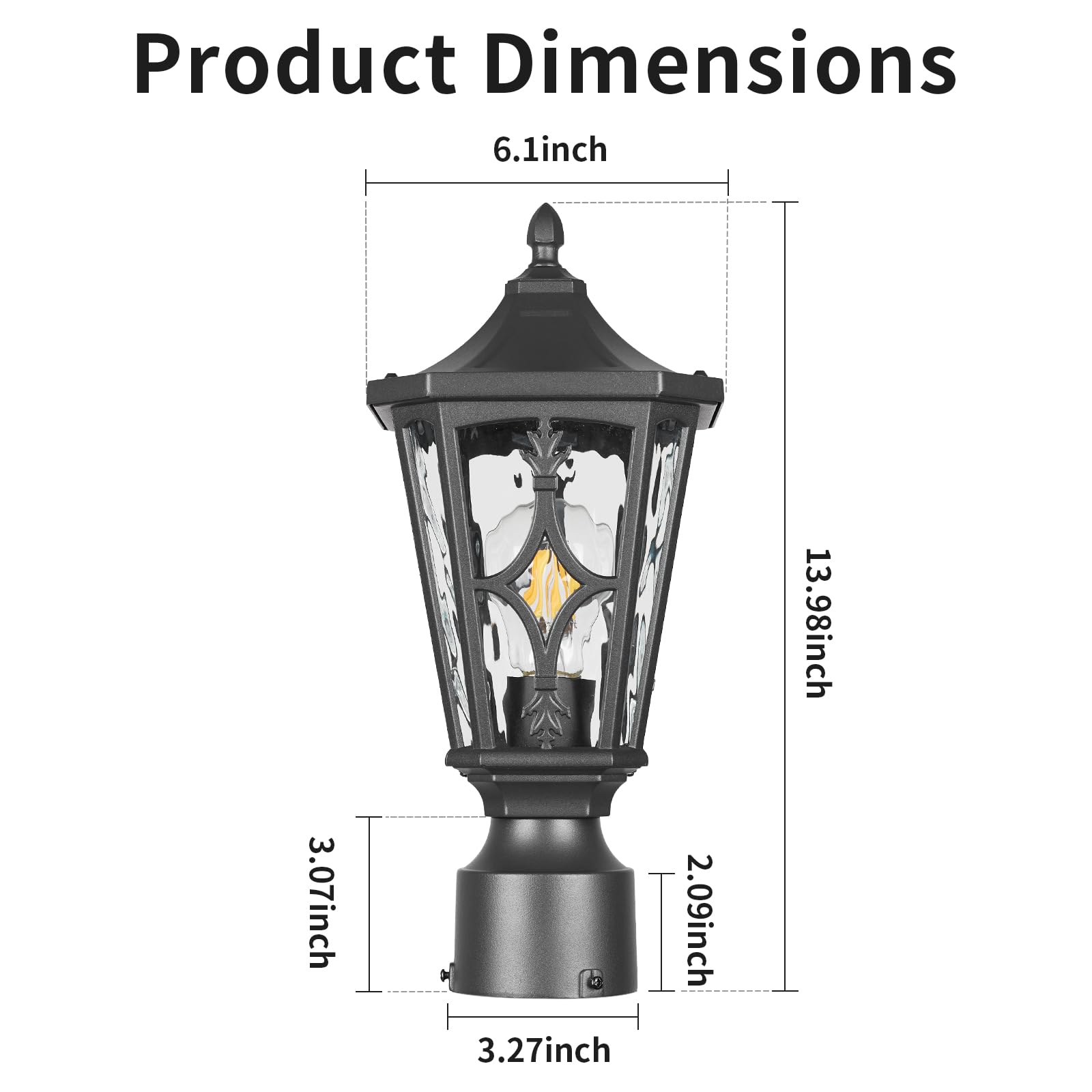 JYZ Outdoor Post Lights Lamp Post Light Fixture, 14'' Pole Lantern