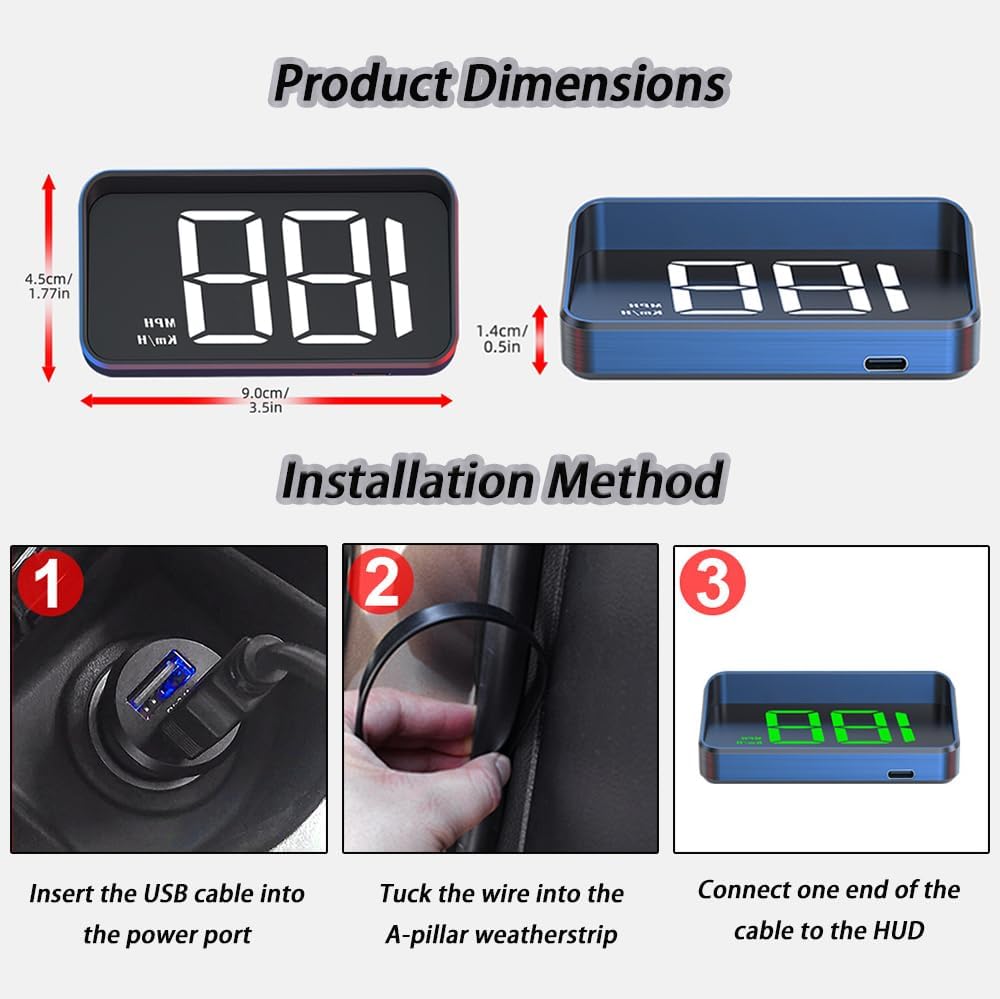 Heads up Display for Cars for Lexus RX350 RX350L RX400h RX450h, Large Font Windshield Speedometer with Light-Blocking Hood, Anti-Glare, Auto Brightness for Most Vehicles,B Green Font