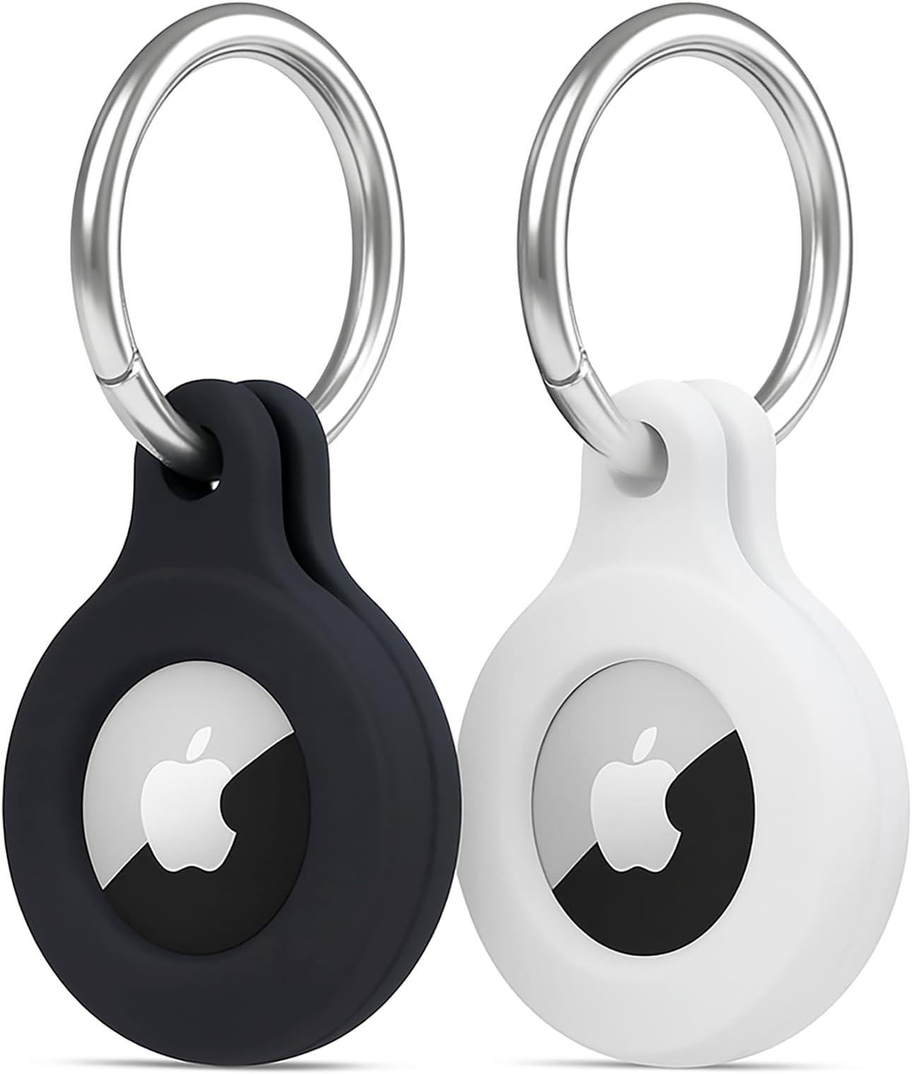 2 Pack Air Tag Holder, Tracker case with Keychain, Multi-Color Protective Silicone Air tag Case Key Ring for Wallet, Dog Collar, Luggage, Keys (Black, White)