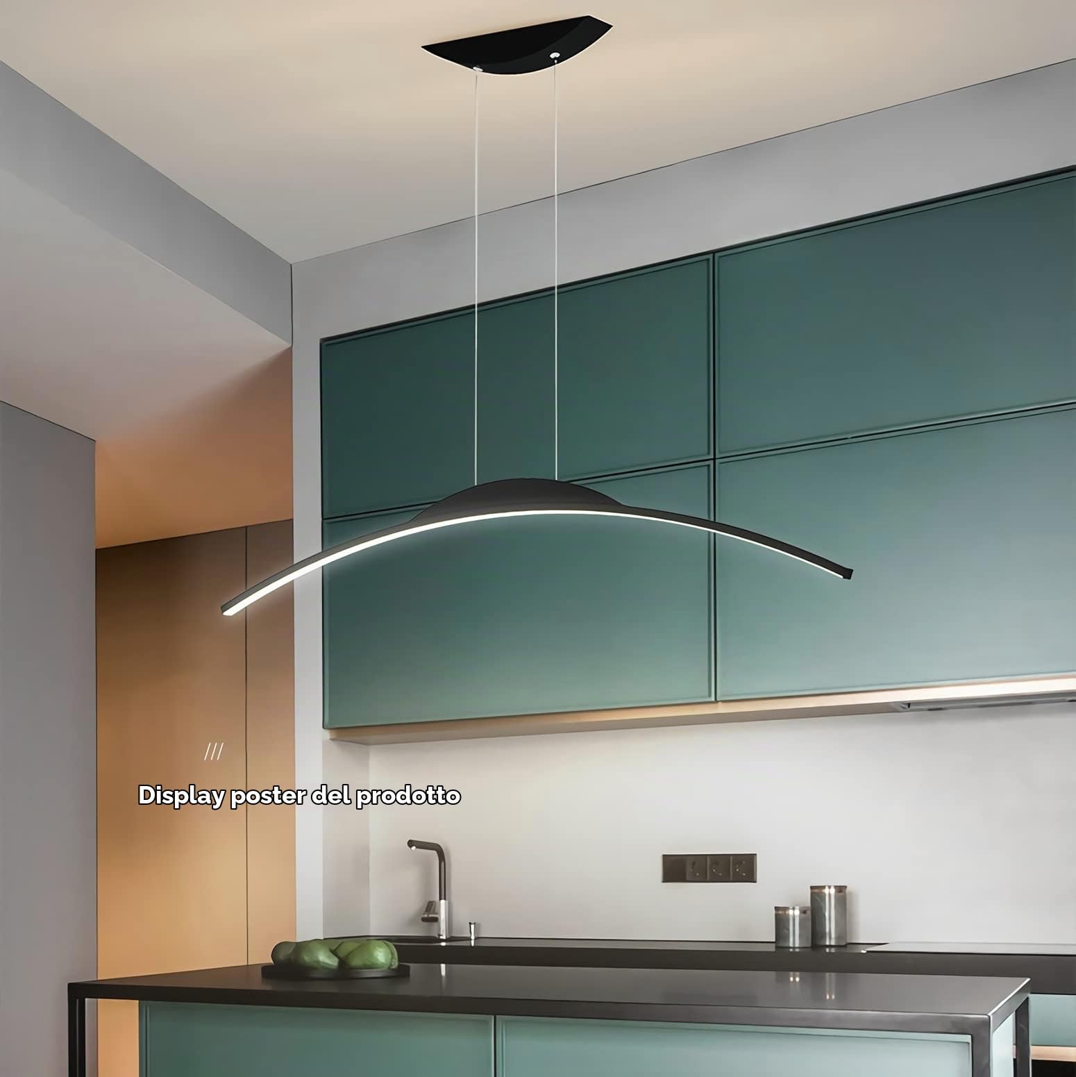 Lampada a Sospensione a LED Dimmerabile Lampada da Tavolo da pranzo Moderna con Telecomando con Design ad arco Lampadario Regolabile in altezza per Sala da Pranzo Soggiorno Cucina (120cm，56W, Nero)