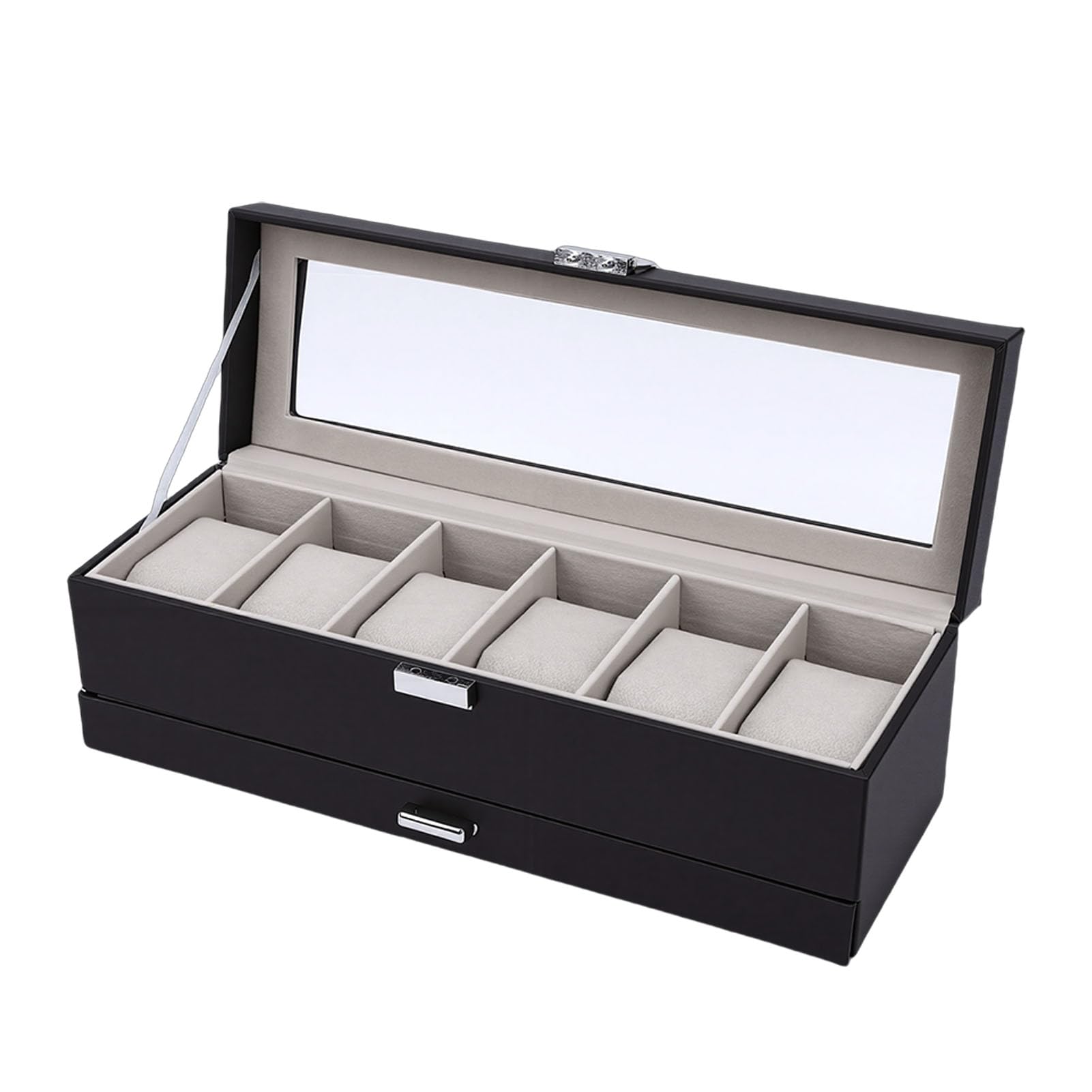 Boîte à montres en cuir premium avec 6 emplacements et vitrine élégante à 2 couches