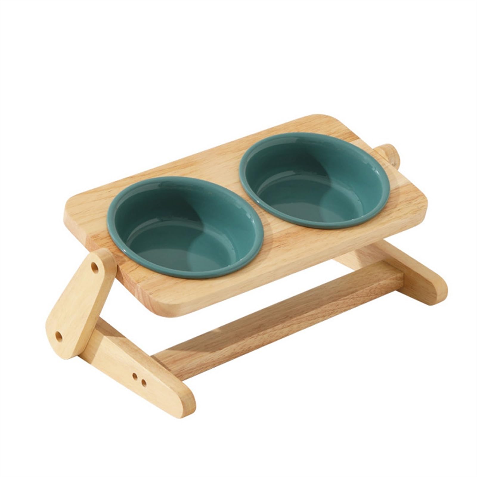 PUIOKA Cuenco de cerámica para Mascotas con Soporte de Madera con ángulo Ajustable, Adecuado para Perros y Gatos