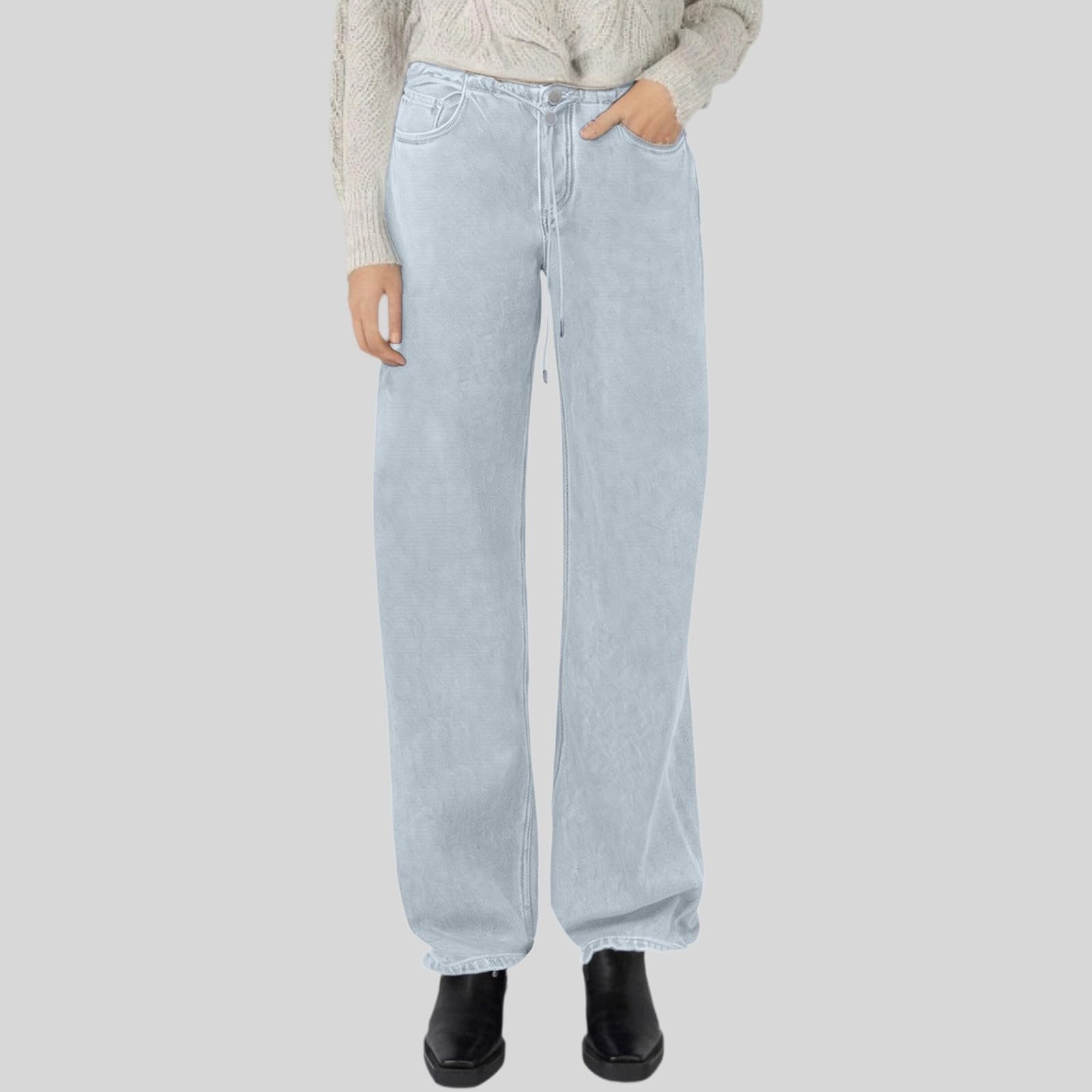 Jeans Damen Weites Bein Jeanshose Klassisch Wide Leg Baggy Straight Fit Flared Stretch Freizeit Loose Denim 80Er Jahre