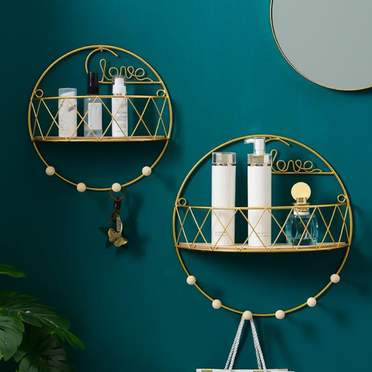 Creative Gold Wall Mounted Clothes Hanger Storage Rack with Strong Bearing Capacity and Space Saving Design, Made of Wood and Iron, for Study or Living Room Decoration