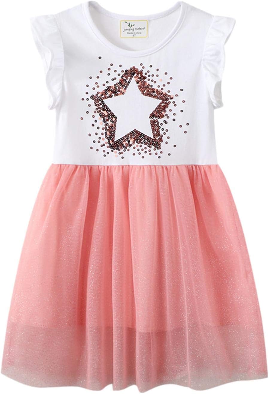 Abito da ragazza in cotone Abito da principessa unicorno con ricamo a righe floreali T-shirt casual a maniche lunghe e a maniche corte con animali dei cartoni animati