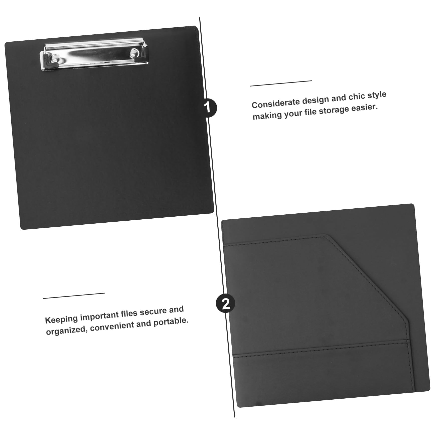 Leder Dokumentenmappe Multifunktionaler Organizer mit Edelstahlklammer Schreibblock Stifthalter für Büro Schule Konferenzen Schwarze Premium Mappe für Akten und Unterlagen