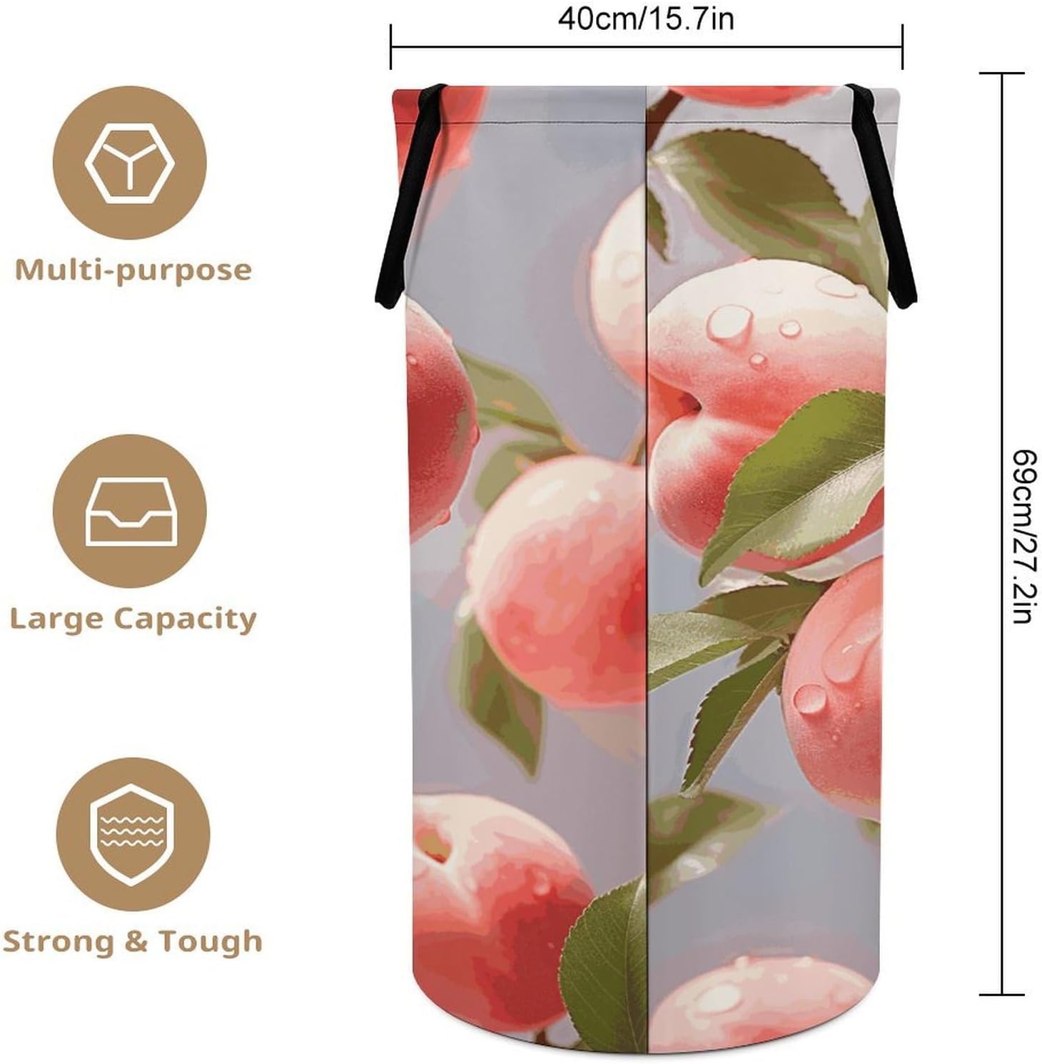 Pink Peach Laundry Hamper with Handles Large Collapsible Laundry Basket Waterproof Freestanding Dirty Clothes Basket Portable Clothes Hamper for Bathroom Bedroom Daily Use