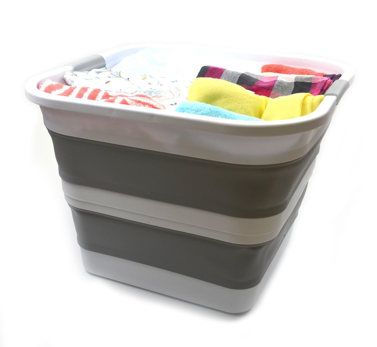 SAMMART 35L(9.2 gallon) Collapsible Plastic Laundry Basket-Square Tub/Basket-Foldable Storage Container-Portable Washing Tub-Space Saving Laundry Hamper,Water capacity 28L(7.4 gallon) (1, Grey)