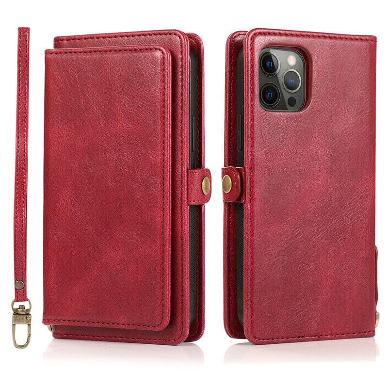 Housse iPhone 13 rouge étui portefeuille à rabat pour sorties sans sac