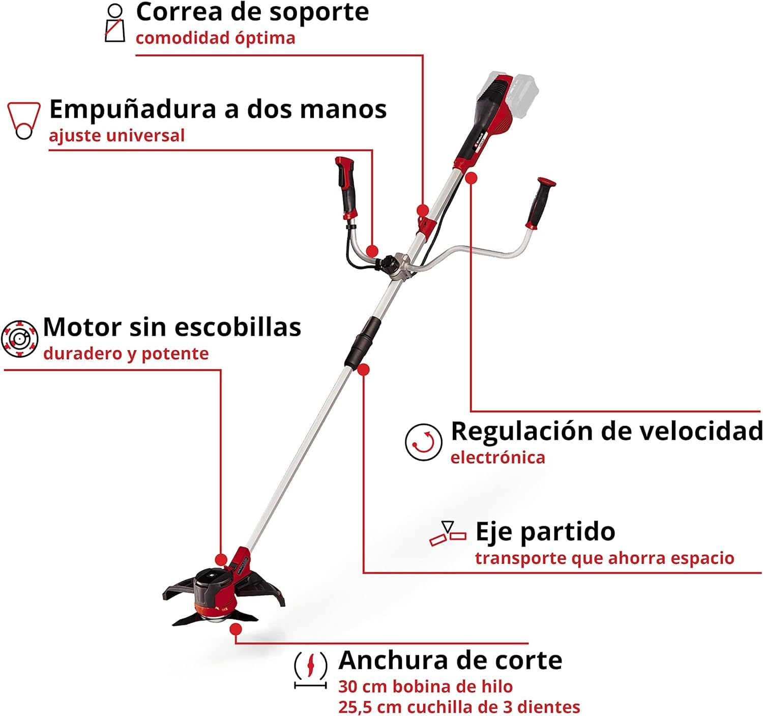 Einhell desbrozadora inalámbrica Agillo - 36/255 BL PXC. 2 x 18 V, sin escobillas, Control electrónico de Velocidad, Hoja de 3 Dientes, Sistema de Bloqueo del Eje, sin batería y Cargador